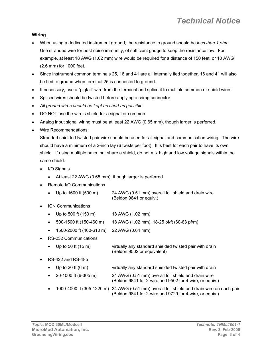 Technical notice | Micromod MOD: 30ML and Modcell Maintenance for 2001N, 2002N, and 1800R User Manual | Page 143 / 152