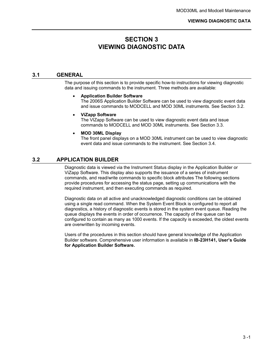 Section 3 viewing diagnostic data, 1 general, 2 application builder | Micromod MOD: 30ML and Modcell Maintenance for 2001N, 2002N, and 1800R User Manual | Page 17 / 152
