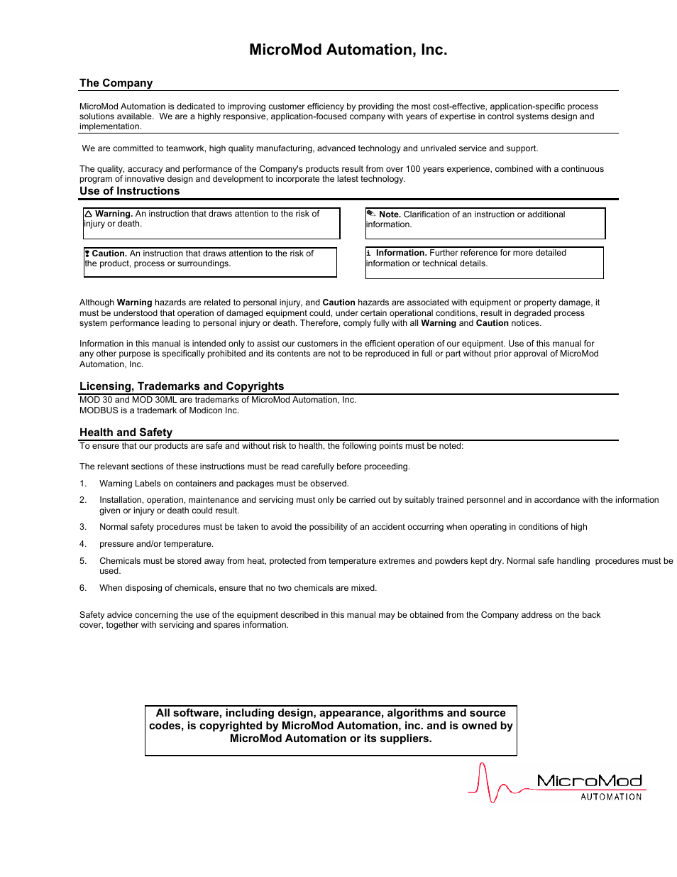 Micromod automation, inc | Micromod MOD: 30ML and Modcell Maintenance for 2001N, 2002N, and 1800R User Manual | Page 2 / 152