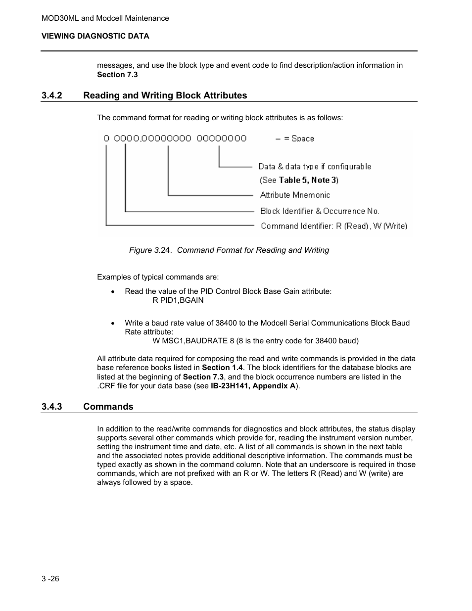 2 reading and writing block attributes, 3 commands | Micromod MOD: 30ML and Modcell Maintenance for 2001N, 2002N, and 1800R User Manual | Page 42 / 152