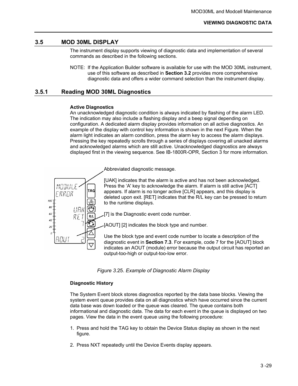 5 mod 30ml display, 1 reading mod 30ml diagnostics | Micromod MOD: 30ML and Modcell Maintenance for 2001N, 2002N, and 1800R User Manual | Page 45 / 152