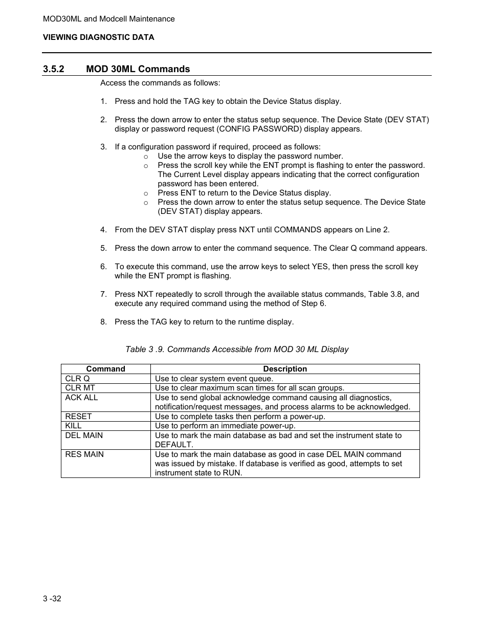 2 mod 30ml commands | Micromod MOD: 30ML and Modcell Maintenance for 2001N, 2002N, and 1800R User Manual | Page 48 / 152