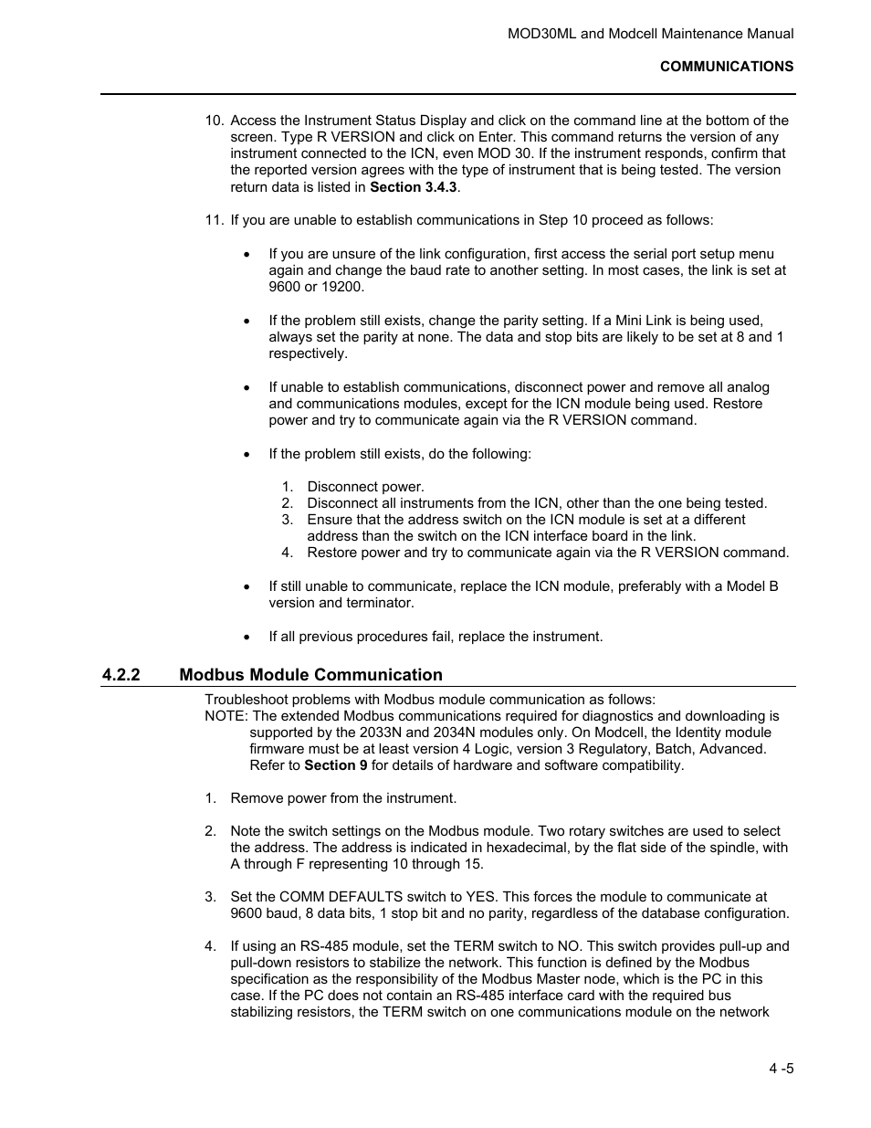 2 modbus module communication | Micromod MOD: 30ML and Modcell Maintenance for 2001N, 2002N, and 1800R User Manual | Page 54 / 152