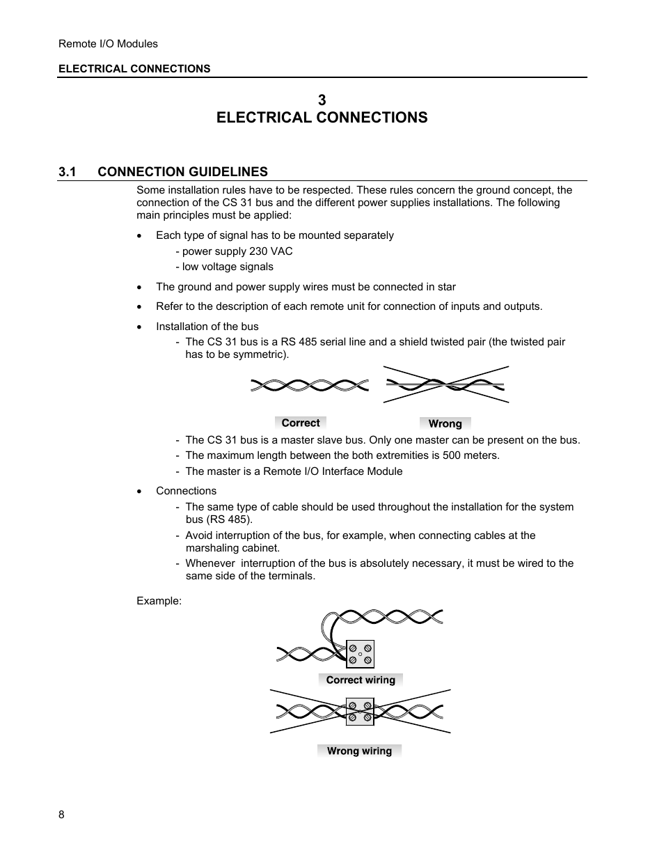 Electrical connections, 1 connection guidelines, 3electrical connections | Micromod MOD: Remote I/O Modules for use with 2020N Remote I/O Interface Module User Manual | Page 12 / 42