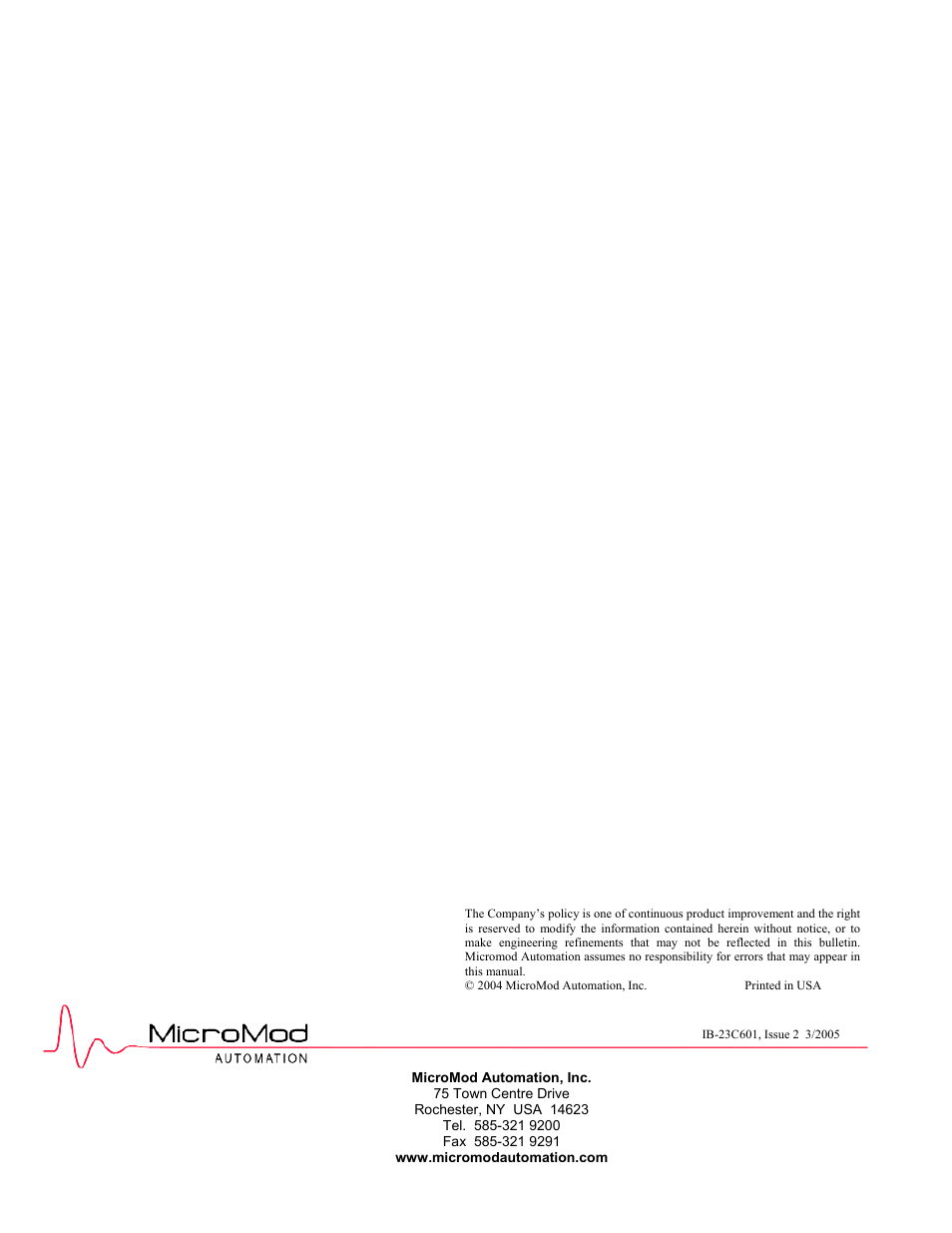 Micromod MOD: Remote I/O Modules for use with 2020N Remote I/O Interface Module User Manual | Page 42 / 42