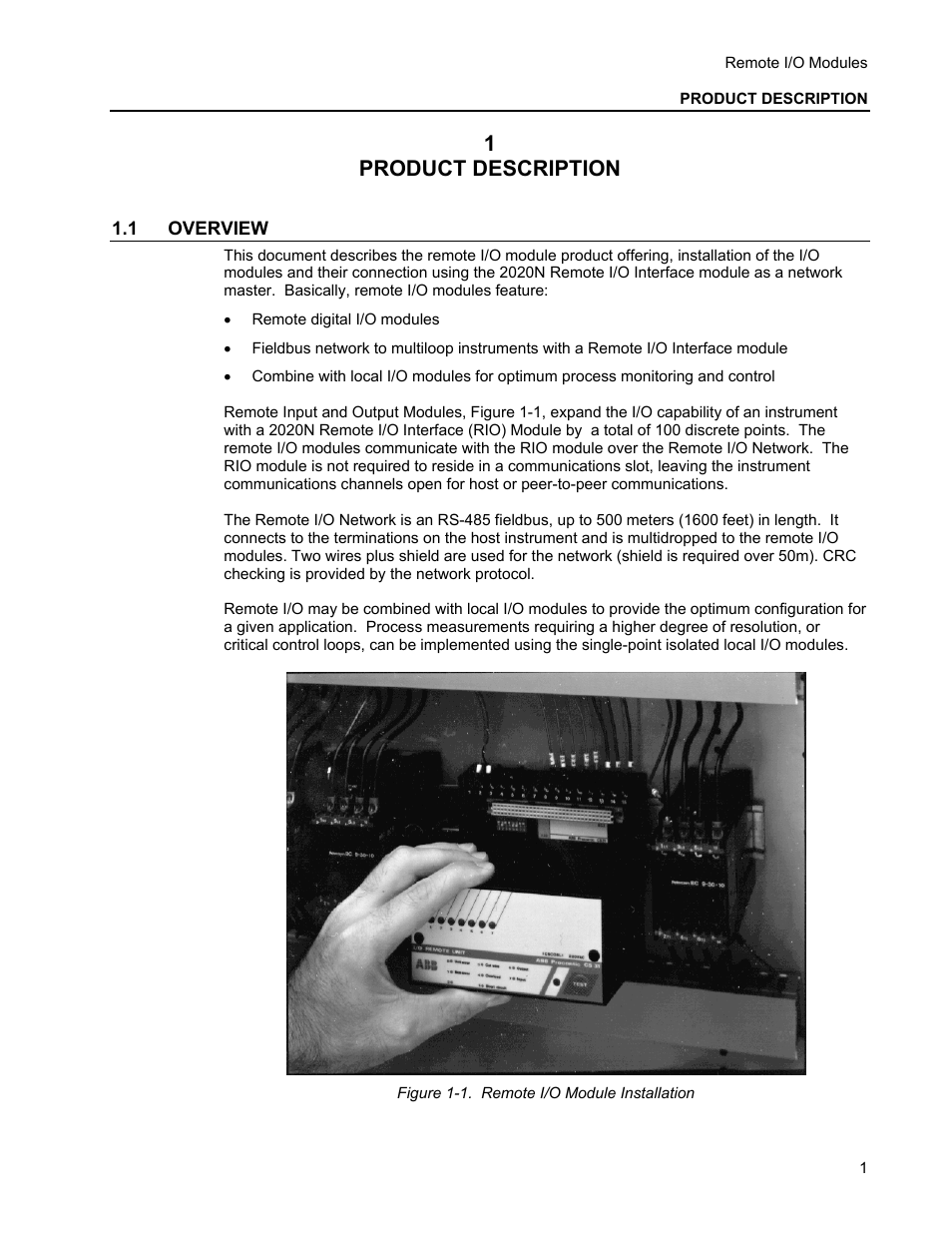 Product description, 1 overview, 1product description | Micromod MOD: Remote I/O Modules for use with 2020N Remote I/O Interface Module User Manual | Page 5 / 42