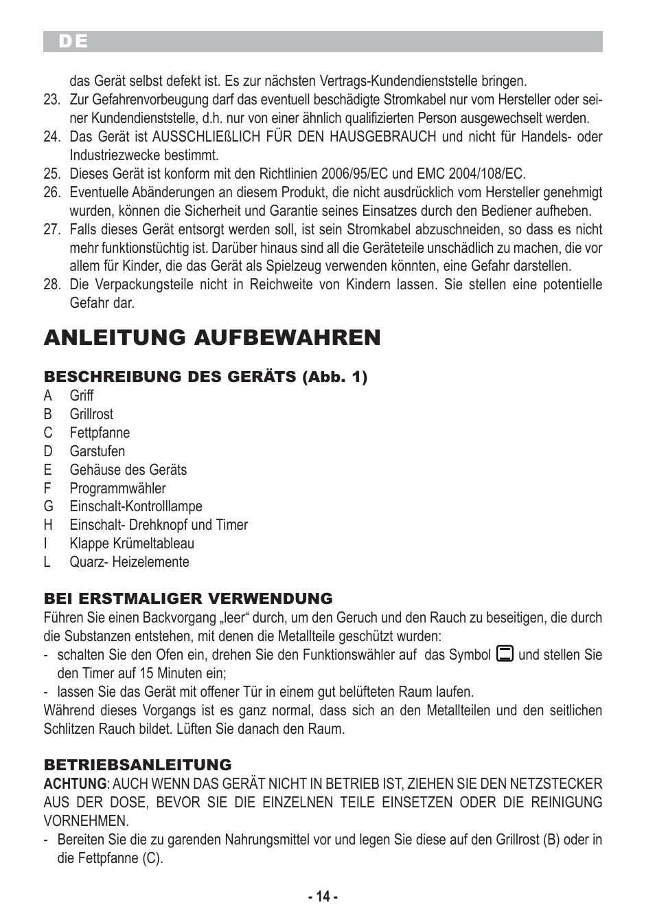 Anleitung aufbewahren | ARIETE Bon Cusine Petit User Manual | Page 16 / 44