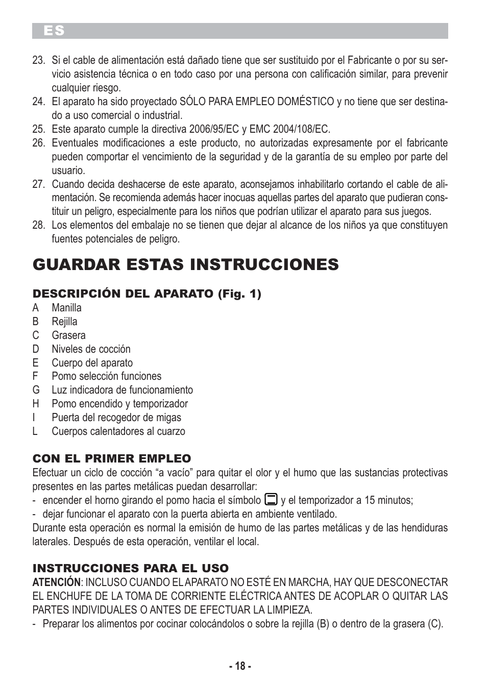 Guardar estas instrucciones | ARIETE Bon Cusine Petit User Manual | Page 20 / 44