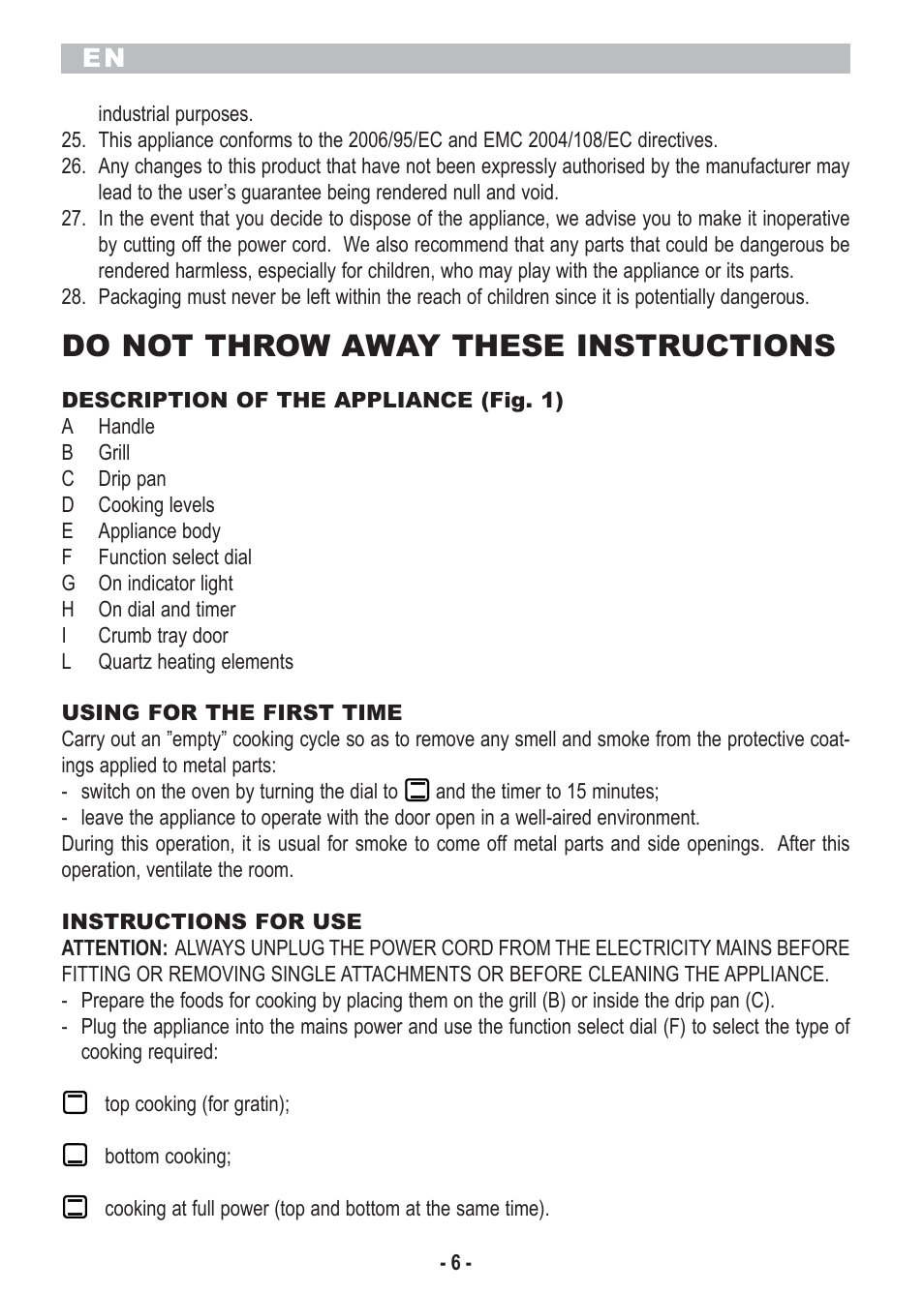 Do not throw away these instructions | ARIETE Bon Cusine Petit User Manual | Page 8 / 44