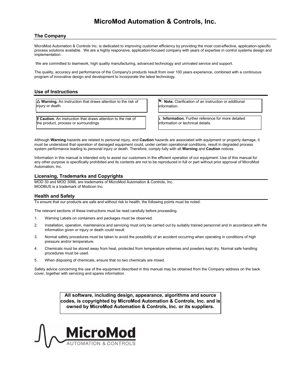 Micromod automation & controls, inc | Micromod MOD: 30ML Installation User Manual | Page 2 / 106