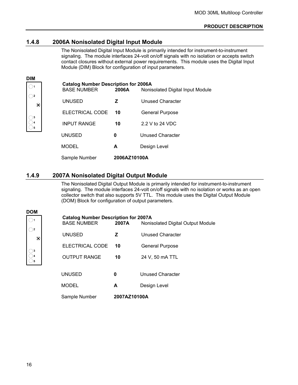 8 2006a nonisolated digital input module, 9 2007a nonisolated digital output module | Micromod MOD: 30ML Installation User Manual | Page 22 / 106
