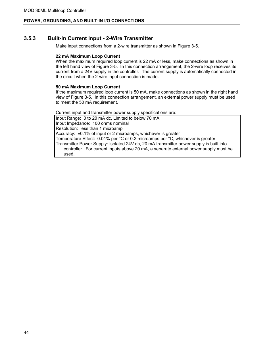 3 built-in current input - 2-wire transmitter | Micromod MOD: 30ML Installation User Manual | Page 50 / 106