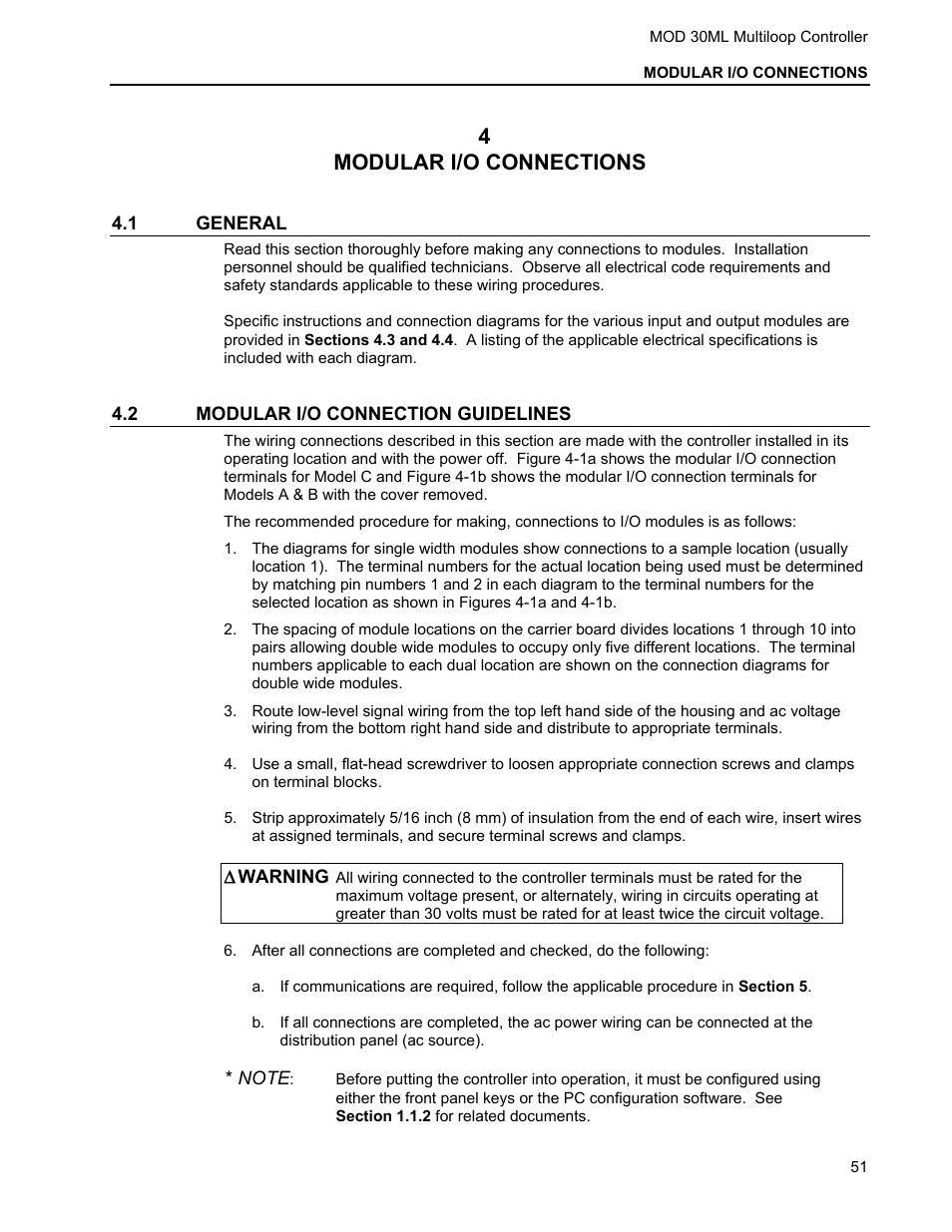 4 modular i/o connections, 1 general, 2 modular i/o connection guidelines | 4modular i/o connections | Micromod MOD: 30ML Installation User Manual | Page 57 / 106