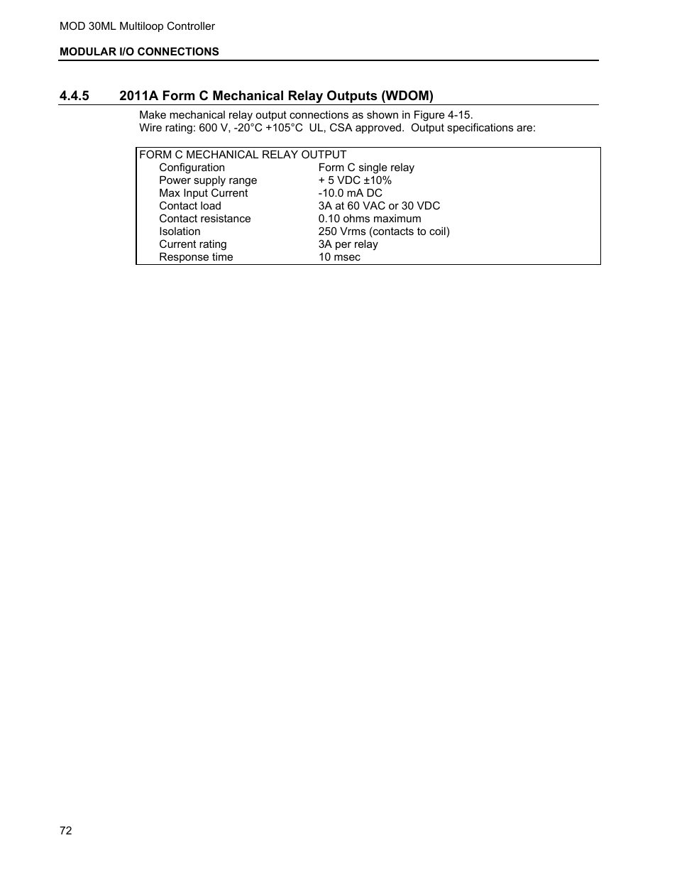 5 2011a form c mechanical relay outputs (wdom) | Micromod MOD: 30ML Installation User Manual | Page 78 / 106
