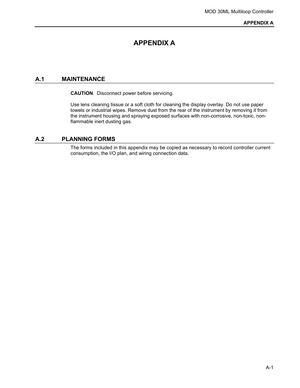 Appendix a, A.1 maintenance, A.2 planning forms | Micromod MOD: 30ML Installation User Manual | Page 99 / 106