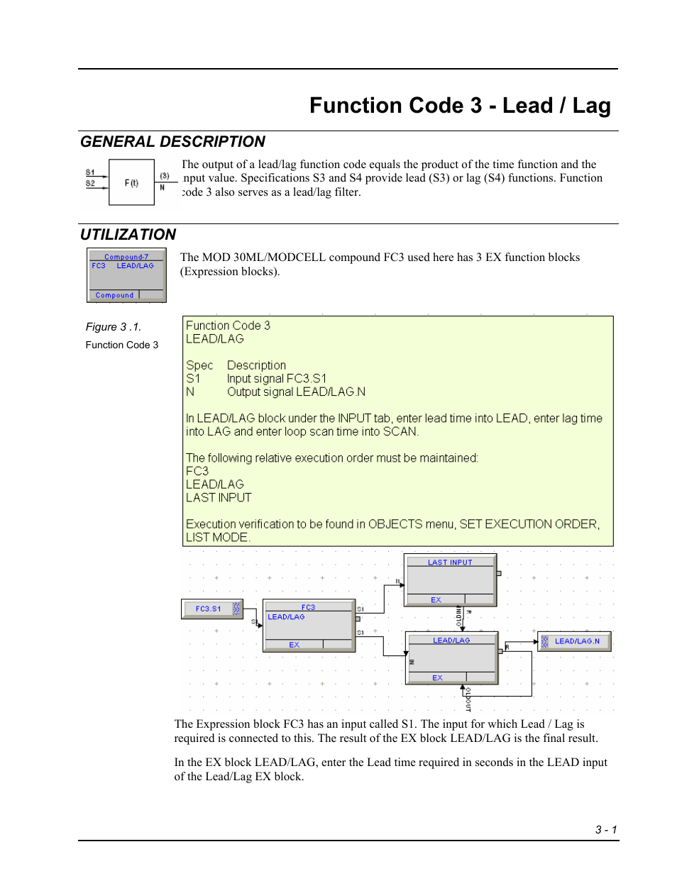 Fc3 - lead / lag, General description, Utilization | Function code 3 - lead / lag | Micromod RetroPAK: SLC Configuration Manual User Manual | Page 215 / 394