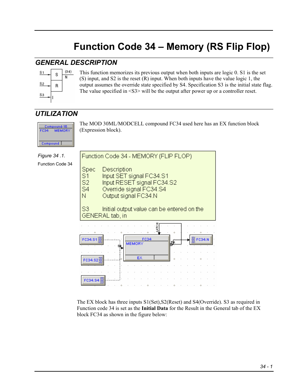 Fc34 - memory (rs flip flop), General description, Utilization | Micromod RetroPAK: SLC Configuration Manual User Manual | Page 269 / 394