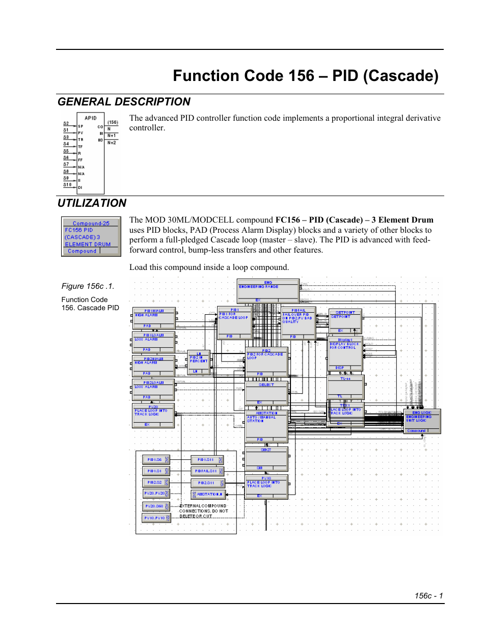 Fc156 - pid (cascade), General description, Utilization | Function code 156 – pid (cascade) | Micromod RetroPAK: SLC Configuration Manual User Manual | Page 311 / 394