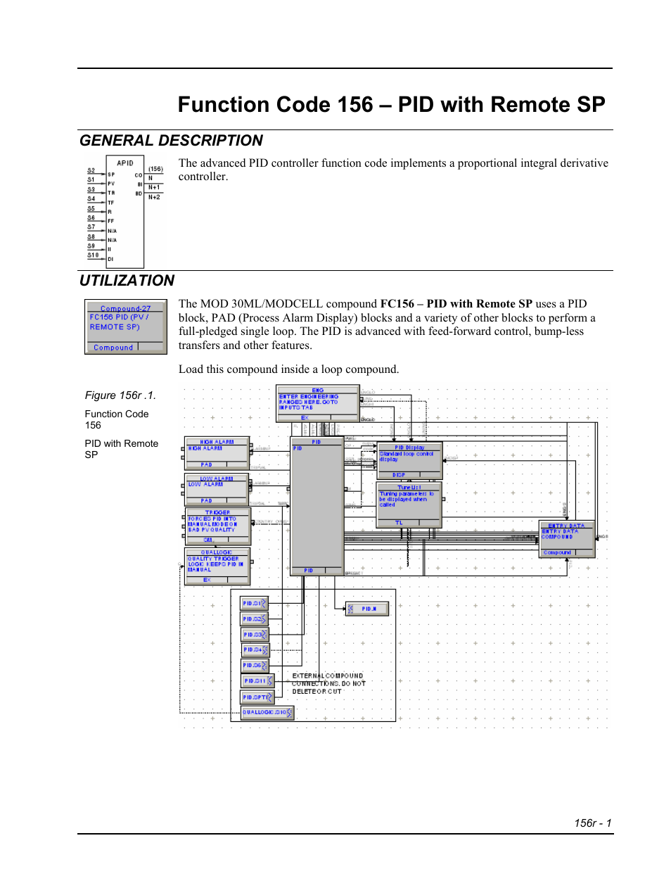 Fc156 - pid with remote sp, General description, Utilization | Function code 156 – pid with remote sp | Micromod RetroPAK: SLC Configuration Manual User Manual | Page 327 / 394