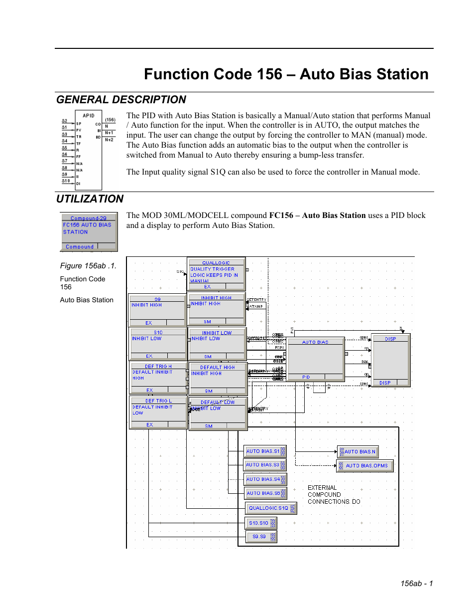 Fc156 - auto bias station, General description, Utilization | Function code 156 – auto bias station | Micromod RetroPAK: SLC Configuration Manual User Manual | Page 375 / 394