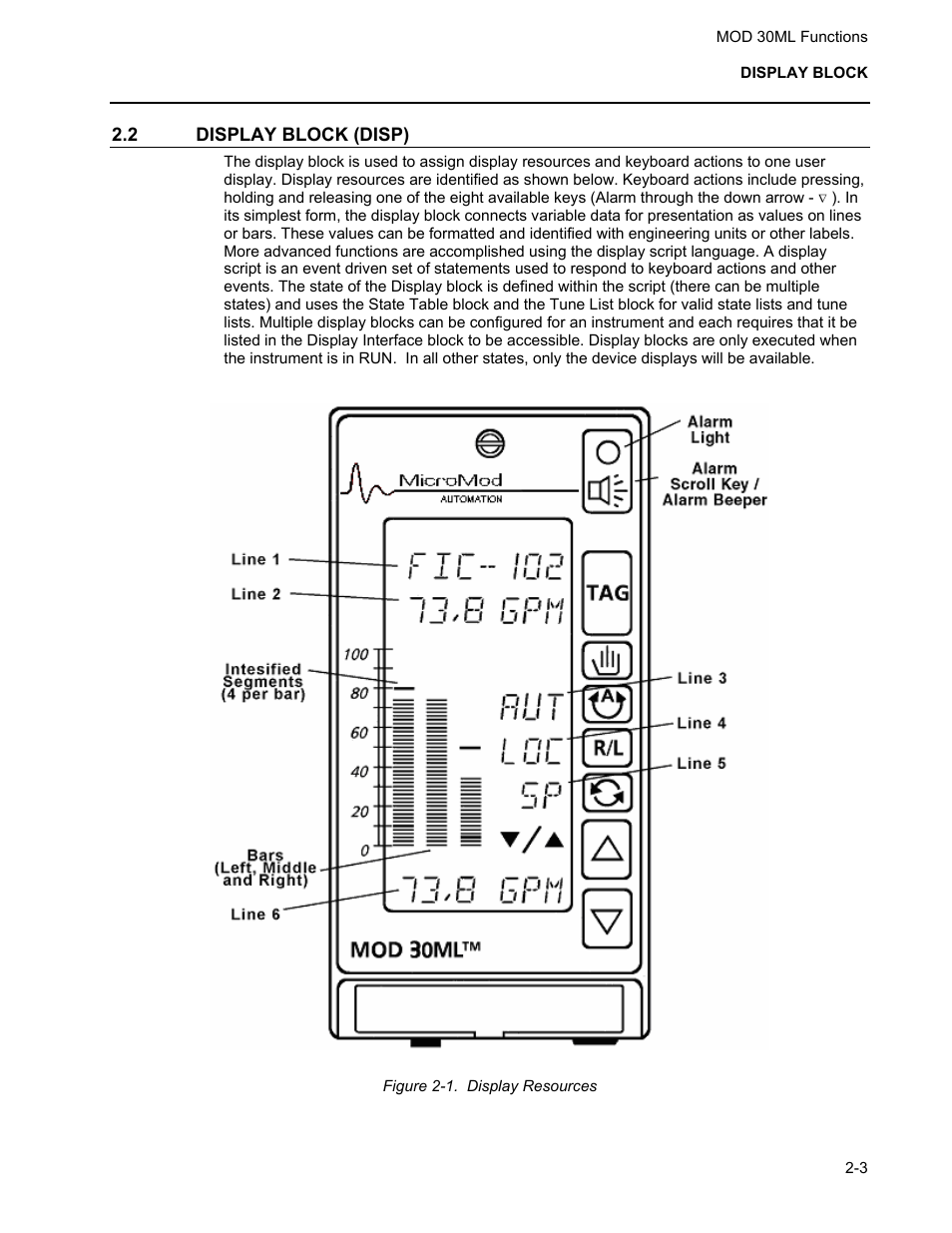 Display block (disp) | Micromod MOD: 30ML Functions Data Base Reference User Manual | Page 11 / 152