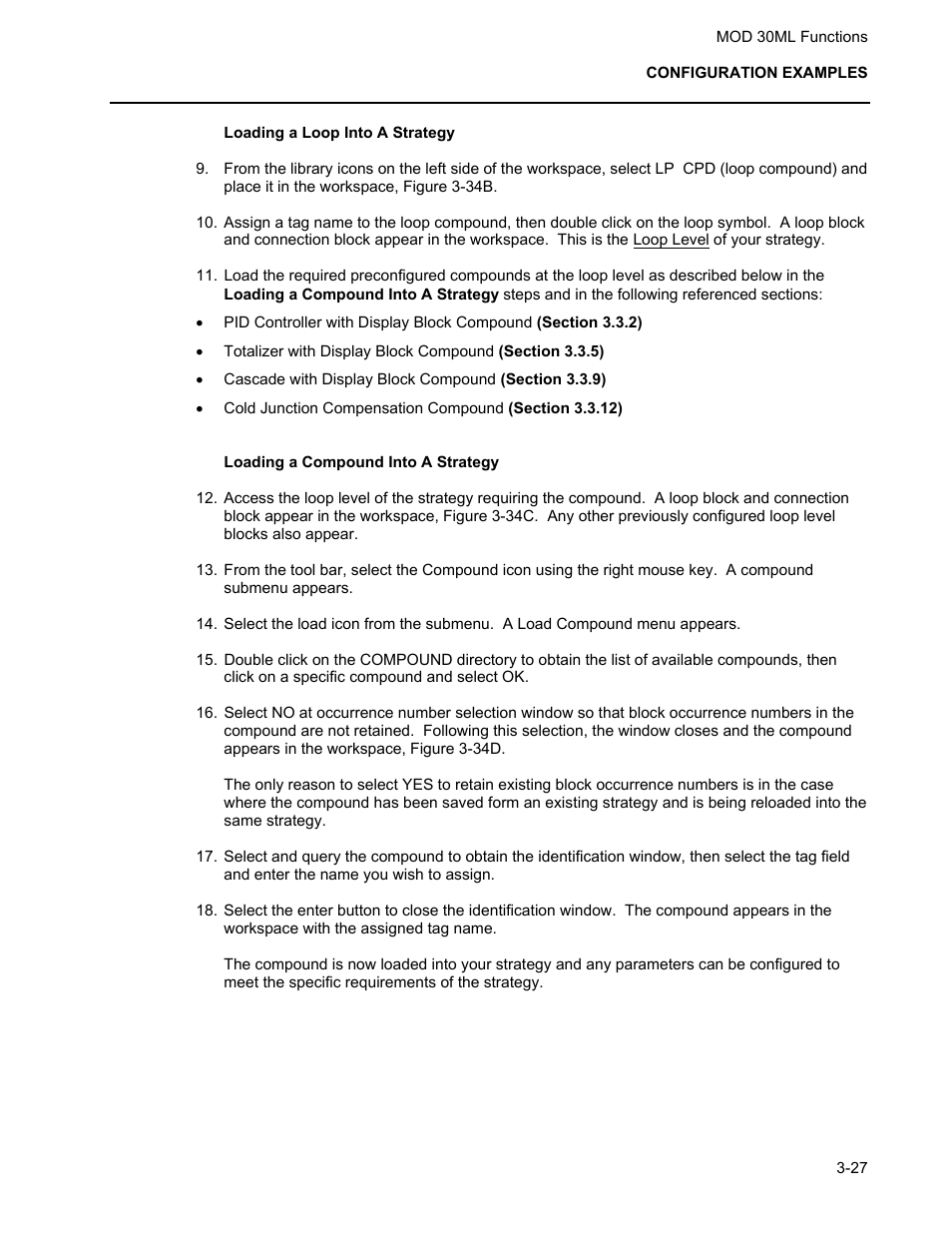 Loading a loop into a strategy, Loading a compound into a strategy | Micromod MOD: 30ML Functions Data Base Reference User Manual | Page 121 / 152