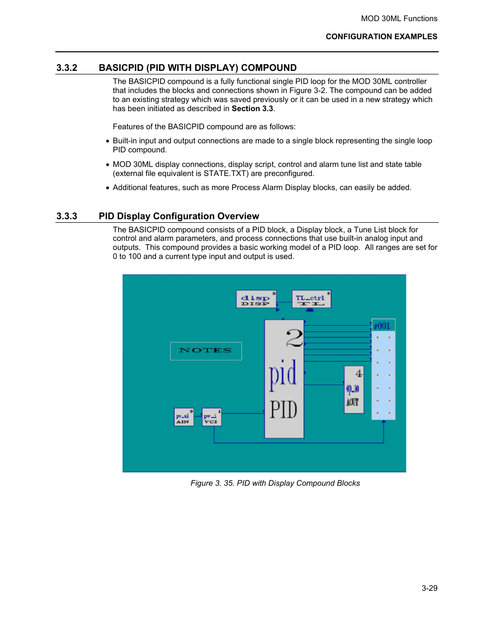 Basicpid (pid with display) compound, Pid display configuration overview | Micromod MOD: 30ML Functions Data Base Reference User Manual | Page 123 / 152