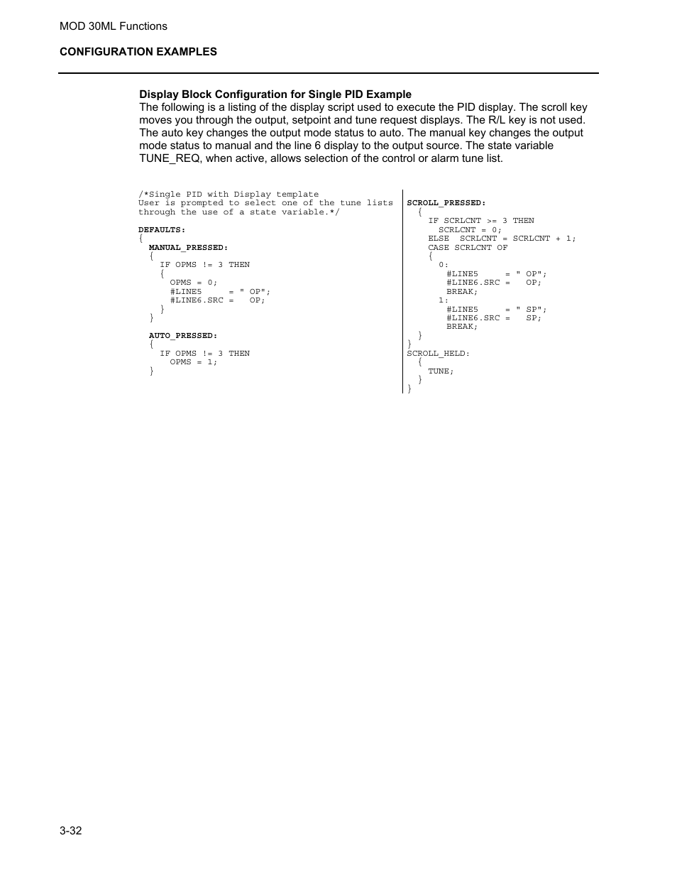 Display block configuration for single pid example | Micromod MOD: 30ML Functions Data Base Reference User Manual | Page 126 / 152