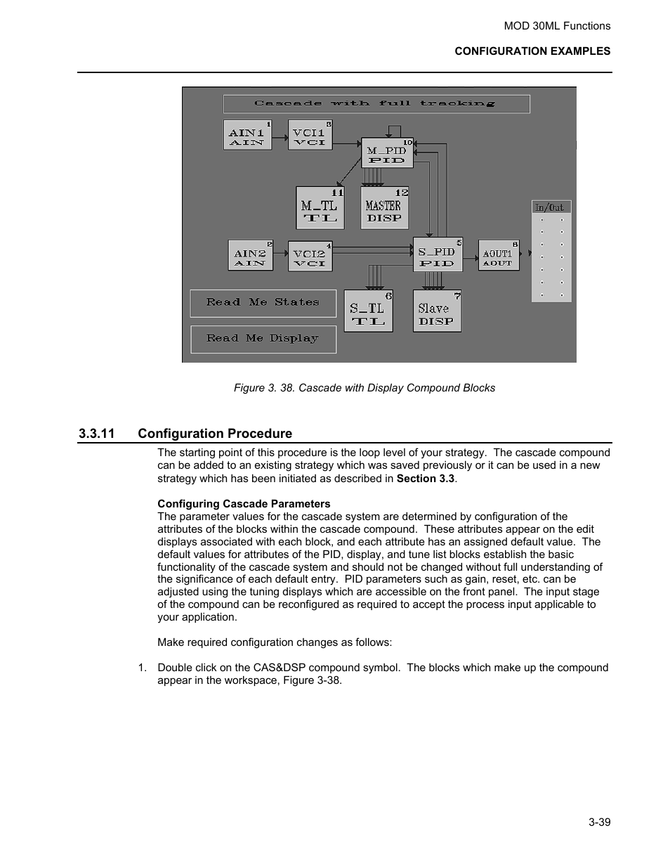 Configuration procedure, Configuring cascade parameters | Micromod MOD: 30ML Functions Data Base Reference User Manual | Page 133 / 152