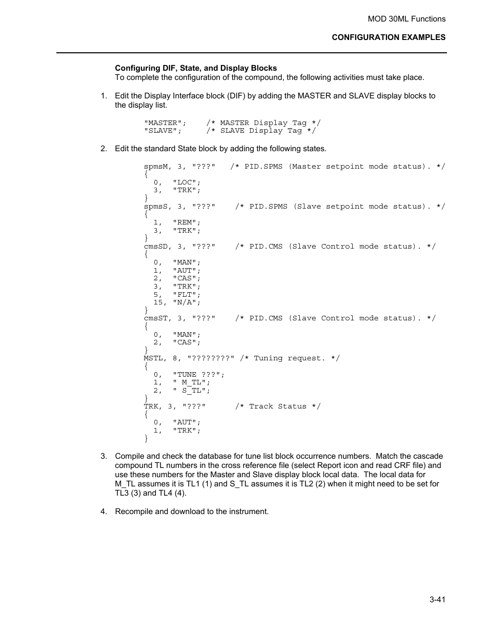 Configuring dif, state, and display blocks | Micromod MOD: 30ML Functions Data Base Reference User Manual | Page 135 / 152