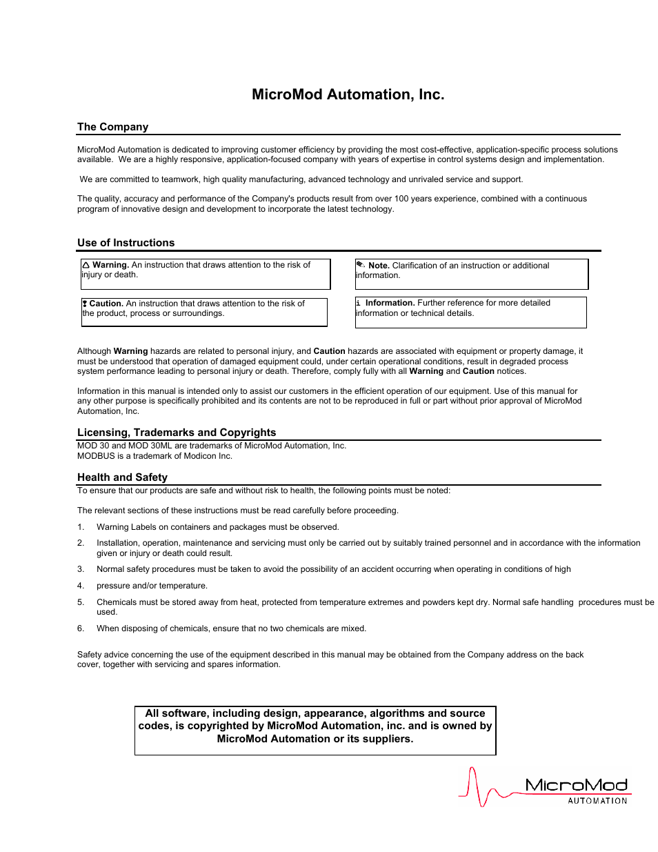 Micromod automation, inc | Micromod MOD: 30ML Functions Data Base Reference User Manual | Page 2 / 152