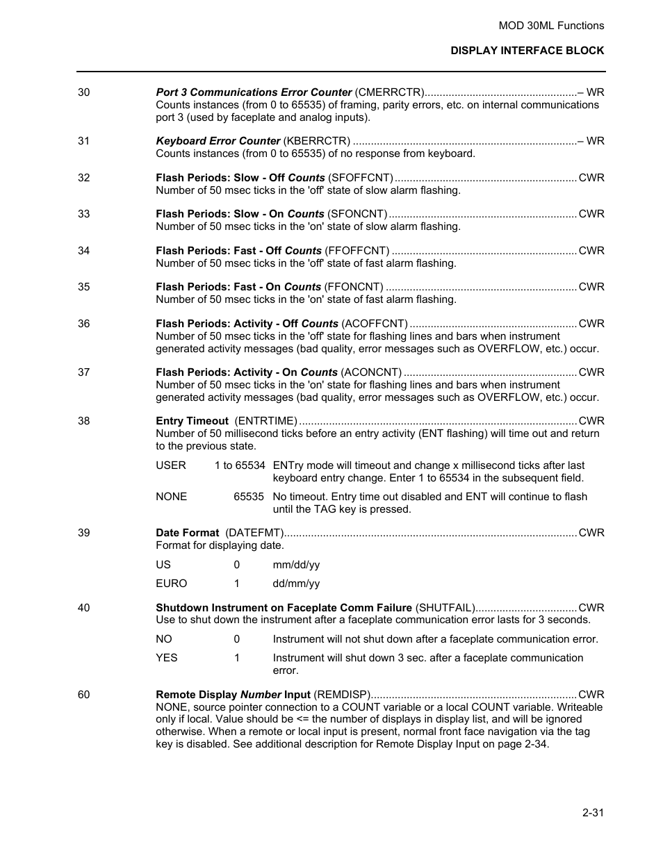 Micromod MOD: 30ML Functions Data Base Reference User Manual | Page 39 / 152