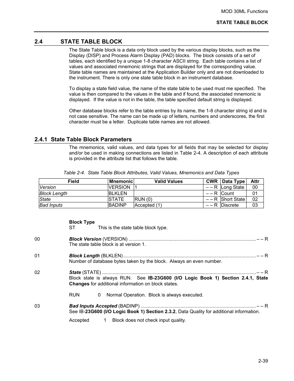 State table block, State table block parameters | Micromod MOD: 30ML Functions Data Base Reference User Manual | Page 47 / 152