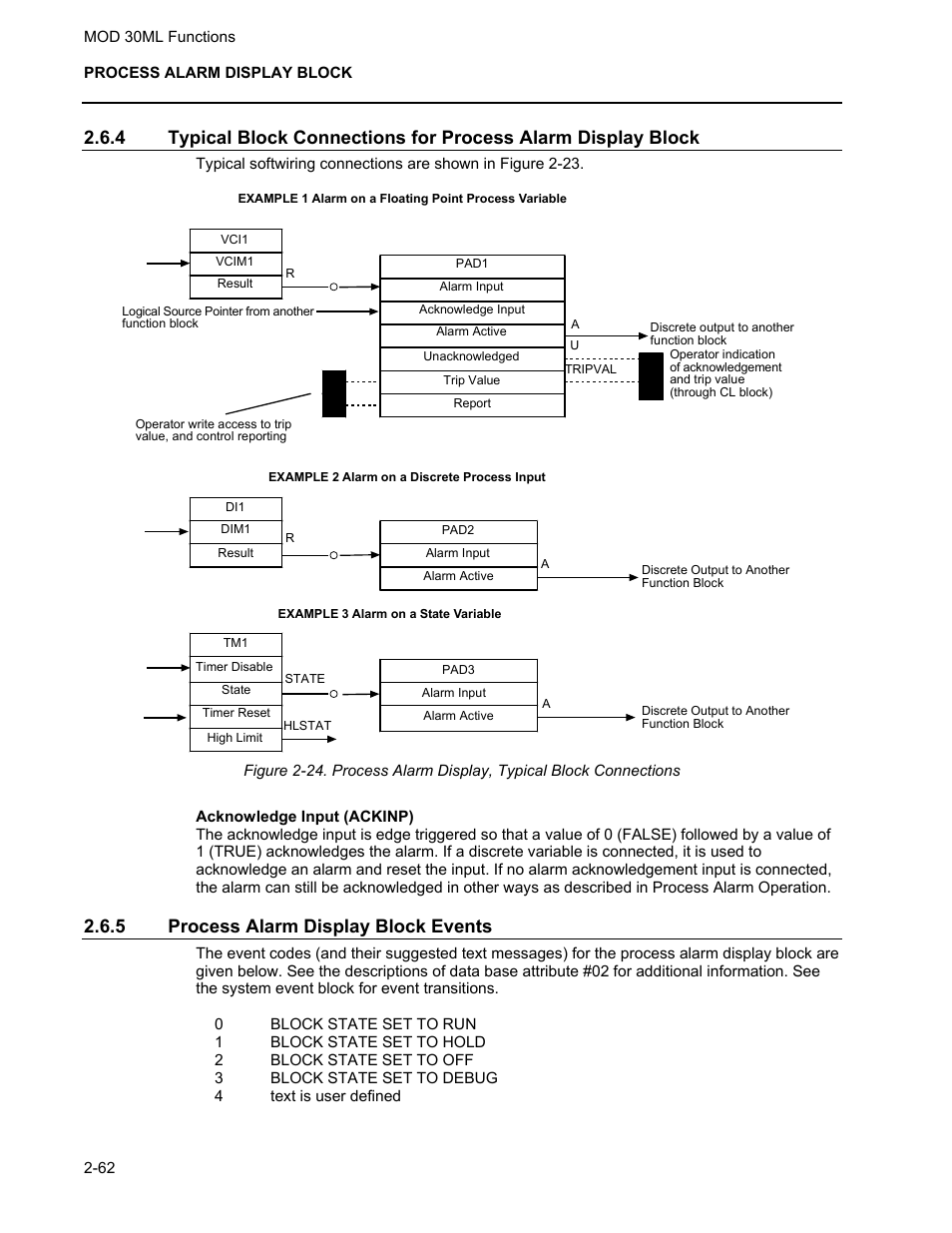Process alarm display block events, 5 process alarm display block events | Micromod MOD: 30ML Functions Data Base Reference User Manual | Page 70 / 152