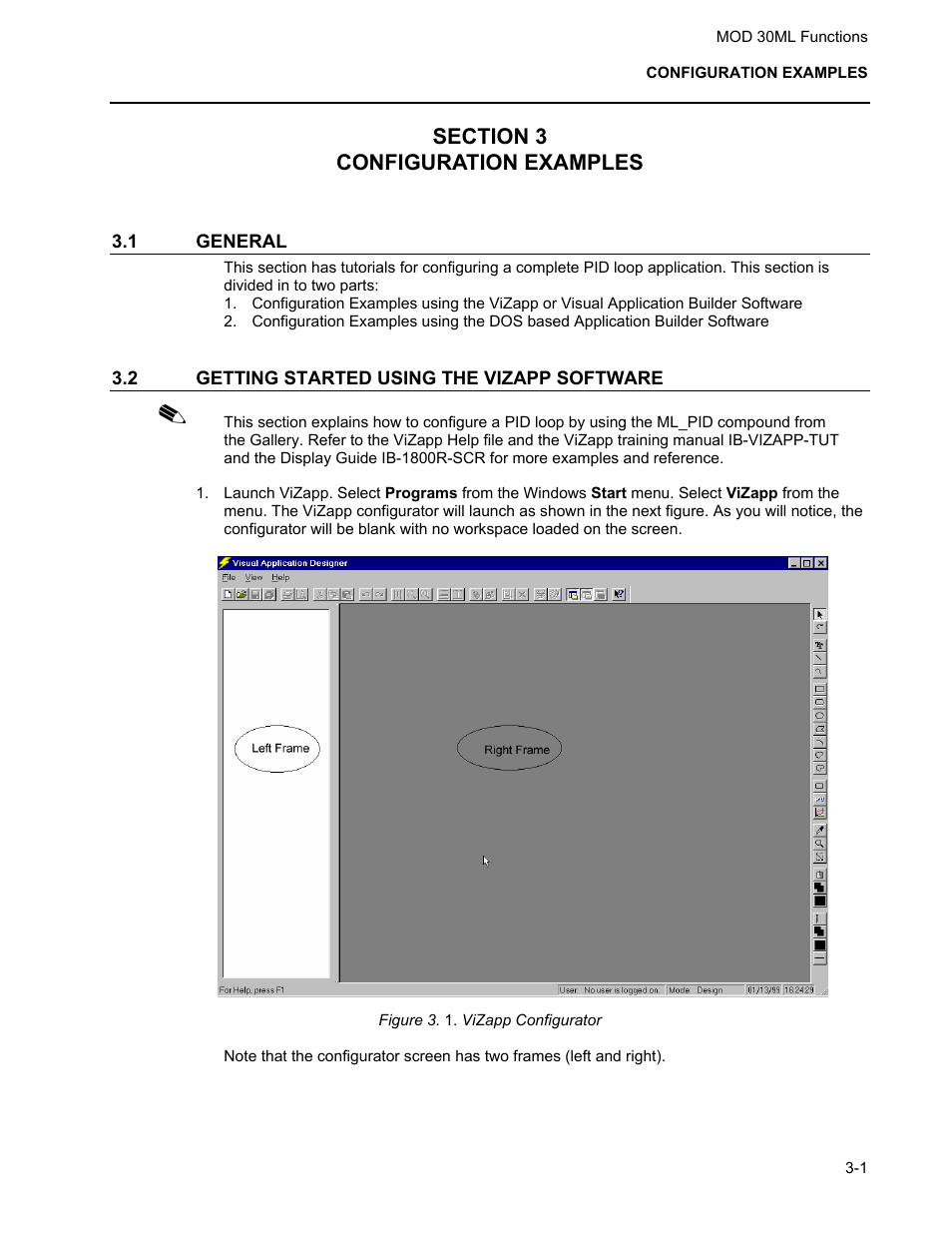 Section 3 configuration examples, General, Getting started using the vizapp software | Micromod MOD: 30ML Functions Data Base Reference User Manual | Page 95 / 152