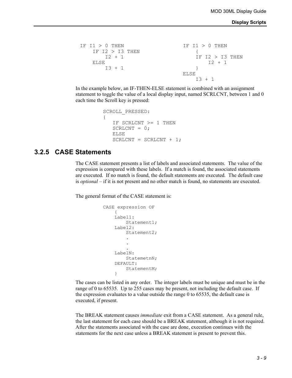 Case statements, 5 case statements | Micromod MOD: 30ML Display Script Guide User Manual | Page 47 / 98