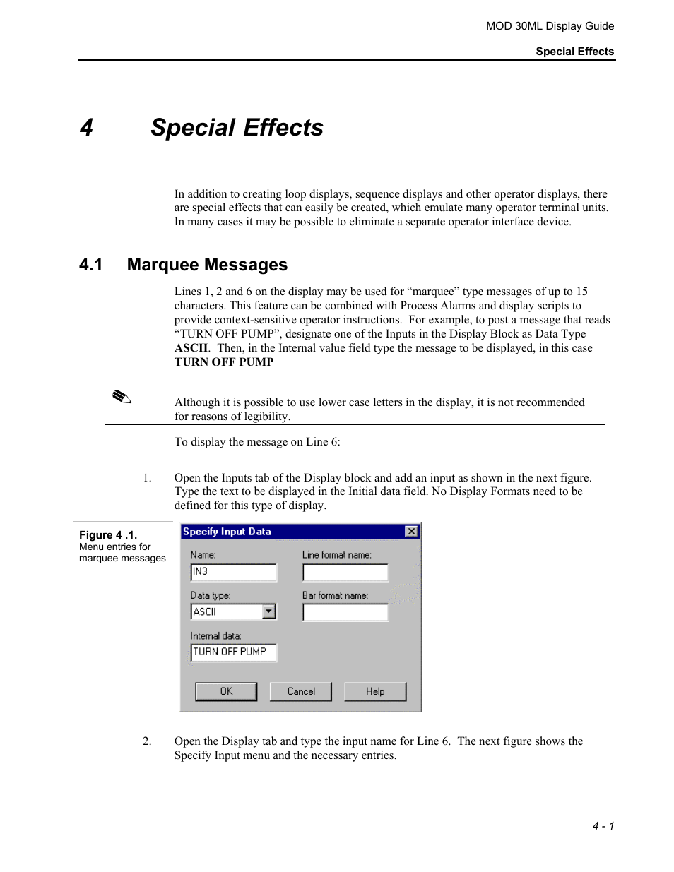 Marquee messages, 4special effects, 1 marquee messages | Micromod MOD: 30ML Display Script Guide User Manual | Page 51 / 98