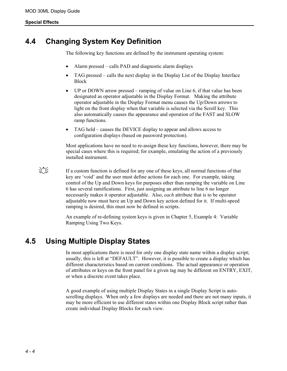 Changing system key definition, Using multiple display states, 4 changing system key definition | 5 using multiple display states | Micromod MOD: 30ML Display Script Guide User Manual | Page 54 / 98