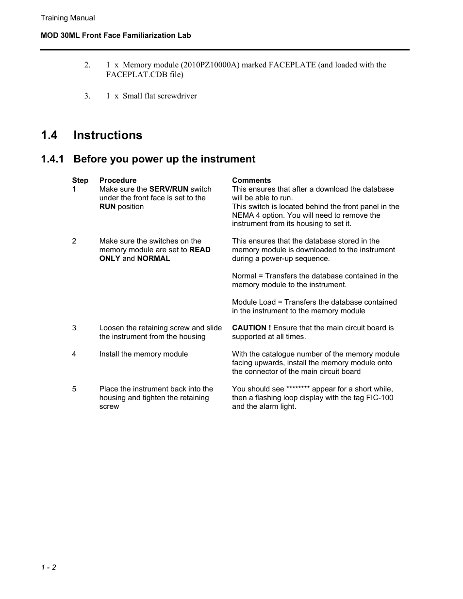 4 instructions, 1 before you power up the instrument | Micromod MOD: 30ML Controller Operation and Maintenance Training Manual User Manual | Page 4 / 74