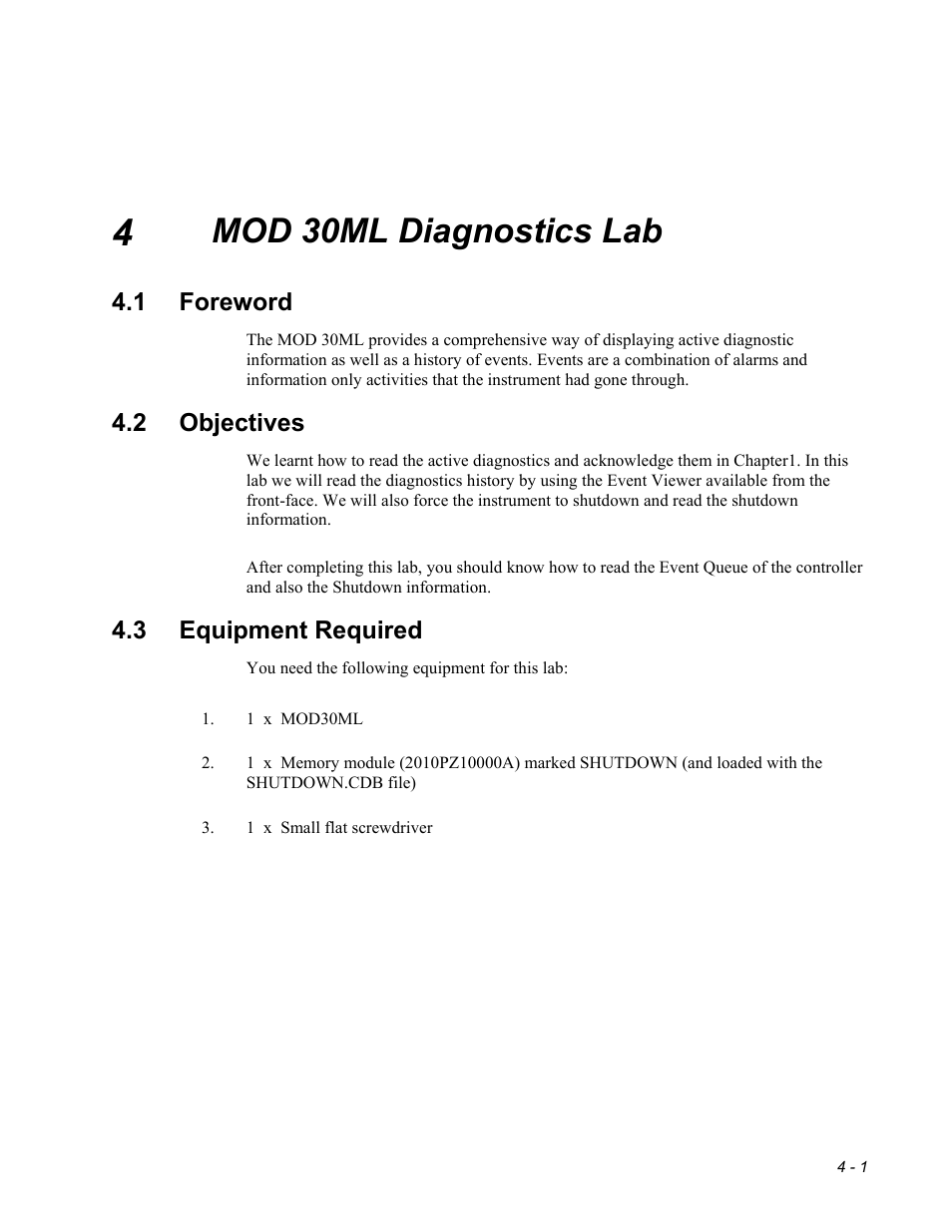 Mod 30ml diagnostics lab, 1 foreword, 2 objectives | 3 equipment required | Micromod MOD: 30ML Controller Operation and Maintenance Training Manual User Manual | Page 49 / 74