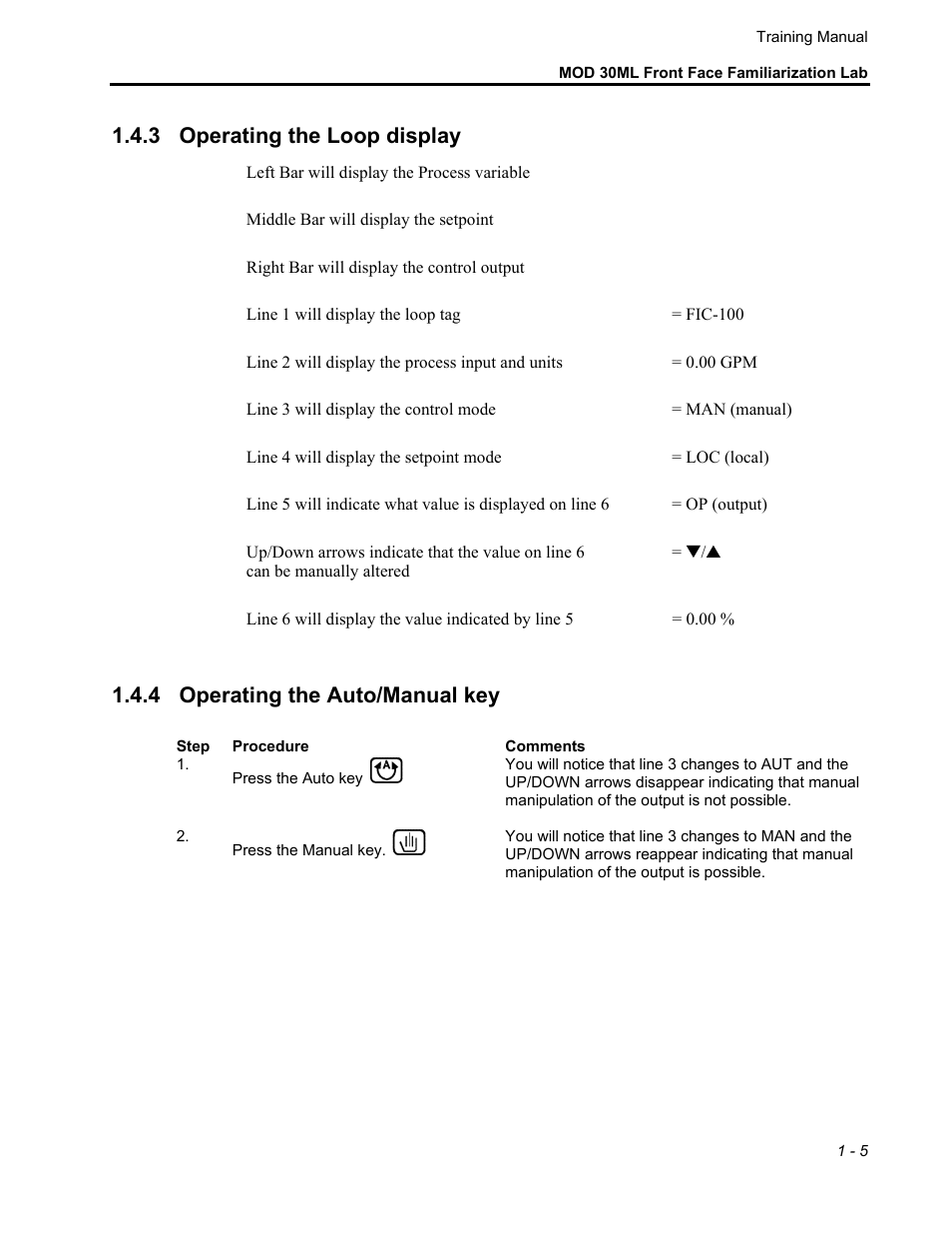 3 operating the loop display, 4 operating the auto/manual key | Micromod MOD: 30ML Controller Operation and Maintenance Training Manual User Manual | Page 7 / 74
