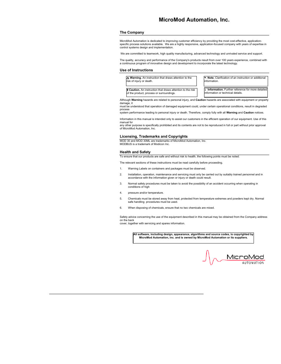 Micromod automation, inc | Micromod MOD: Modcell 2050R MODBUS Communications User Manual | Page 2 / 70