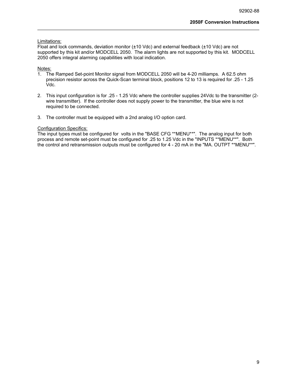 Micromod MOD: Modcell 2050R 2050FZ0, QS-1300/1400 to 2050R Conversion Accessory User Manual | Page 9 / 10