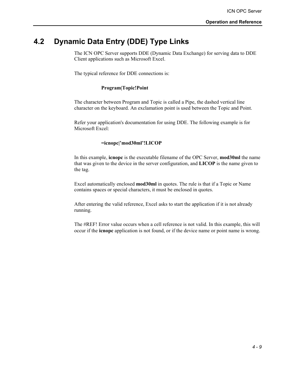 Dynamic data entry (dde) type links, 2 dynamic data entry (dde) type links | Micromod MOD: ICN OPC Server Users Guide User Manual | Page 35 / 38