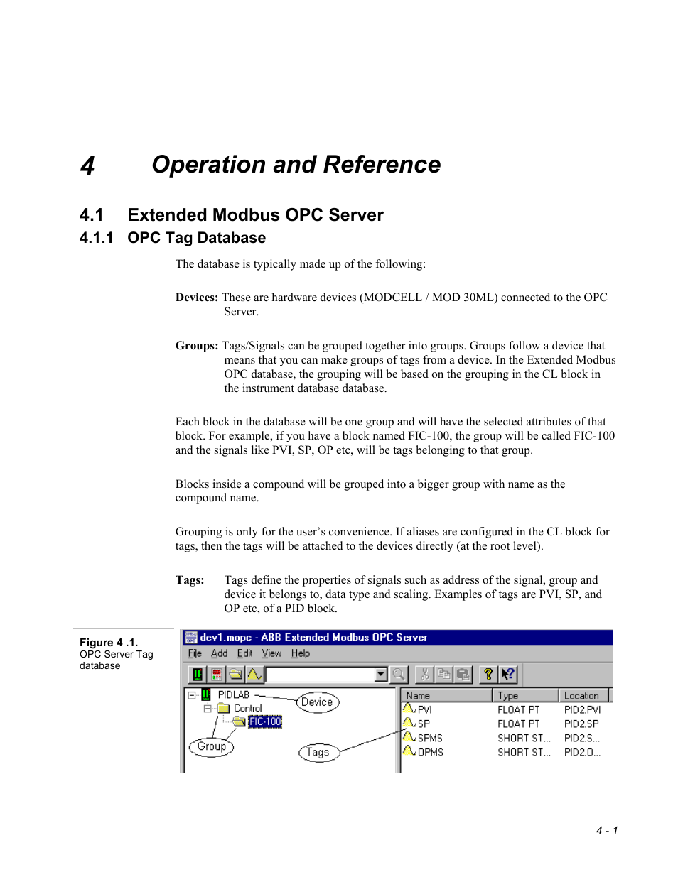 Operation and reference, Extended modbus opc server, Opc tag database | 1 extended modbus opc server | Micromod MOD: Extended Modbus (XModbus) OPC Server Users Guide User Manual | Page 27 / 42