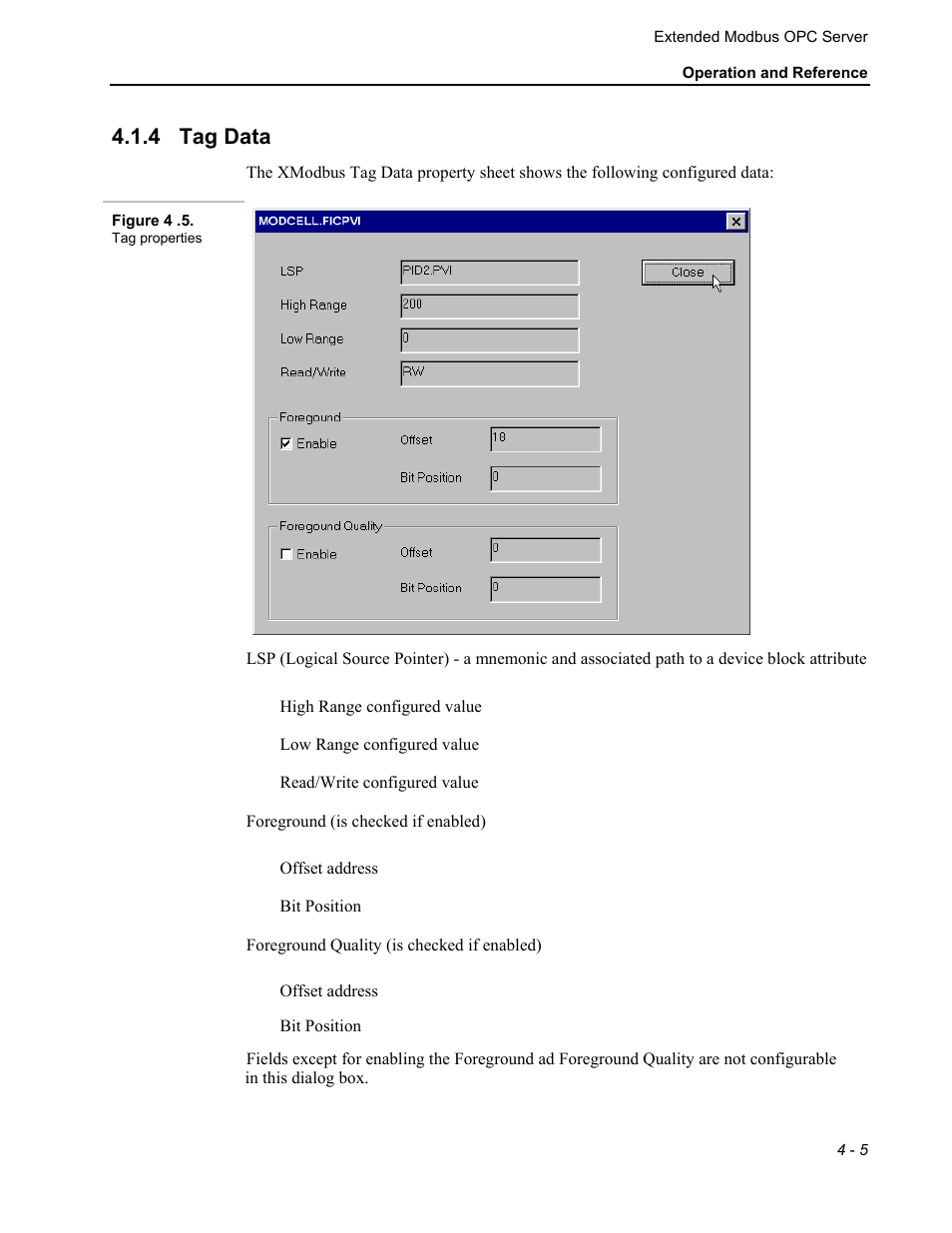 Tag data, 4 tag data | Micromod MOD: Extended Modbus (XModbus) OPC Server Users Guide User Manual | Page 31 / 42