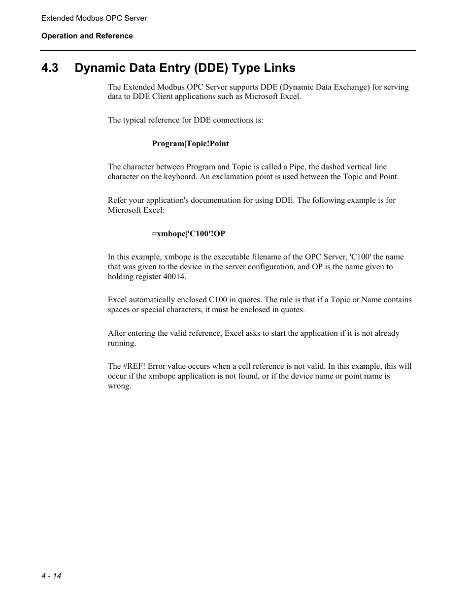Dynamic data entry (dde) type links, 3 dynamic data entry (dde) type links | Micromod MOD: Extended Modbus (XModbus) OPC Server Users Guide User Manual | Page 40 / 42