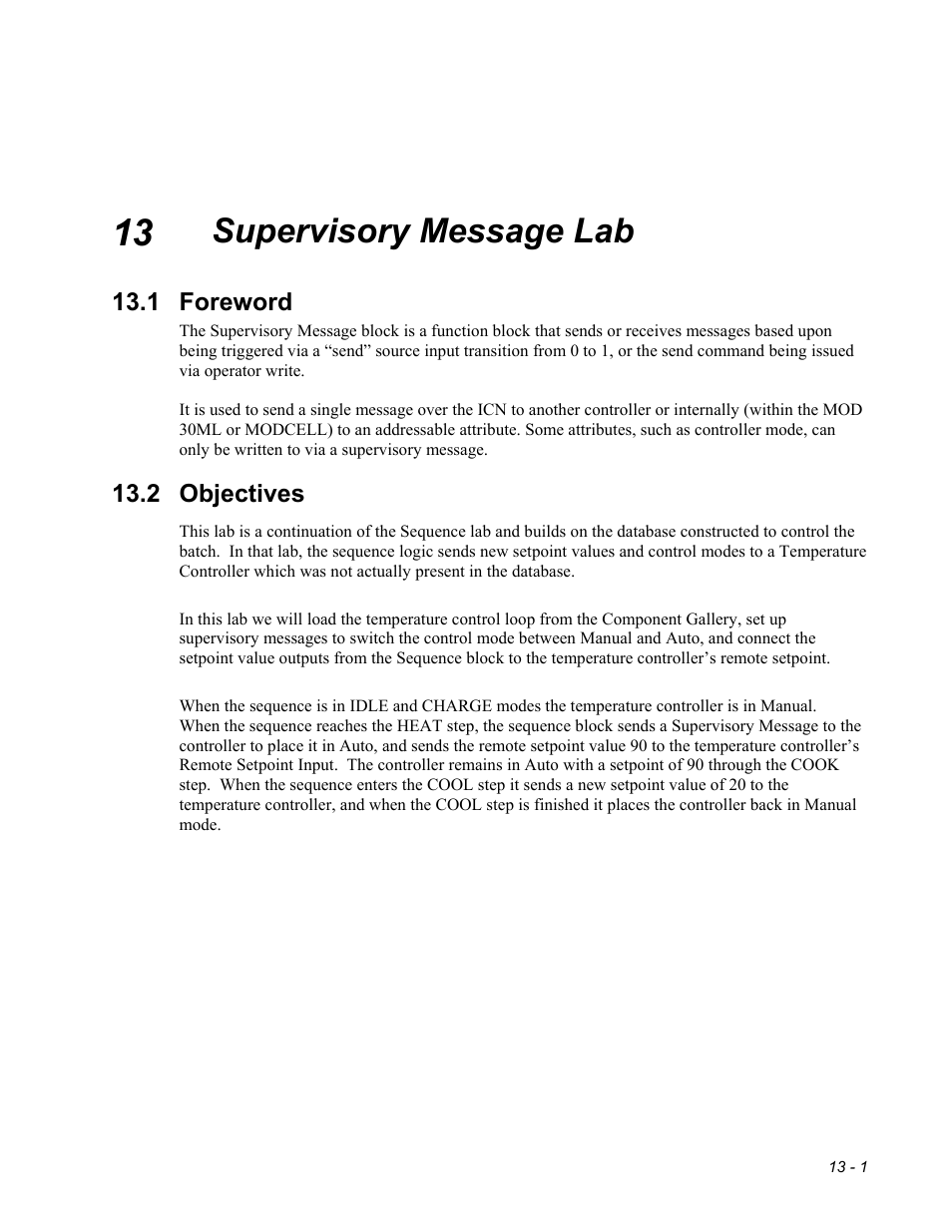 13 - supervisory message, Supervisory message lab | Micromod MOD: 30MLTraining Manual User Manual | Page 199 / 294