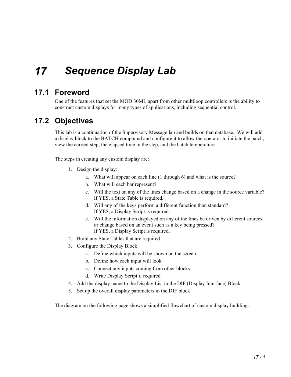 17 - sequence display, Sequence display lab, 1 foreword | 2 objectives | Micromod MOD: 30MLTraining Manual User Manual | Page 227 / 294