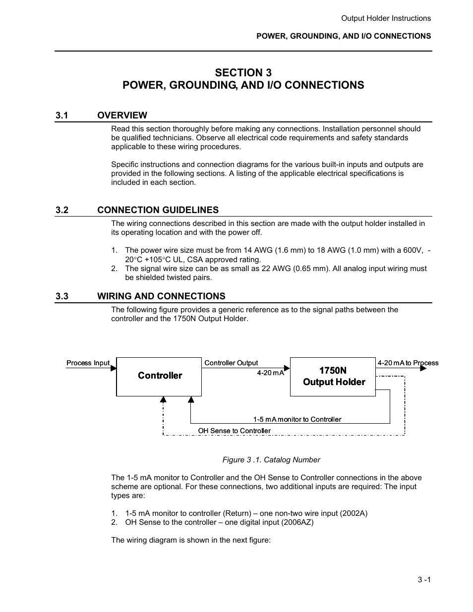 Section 3 power, grounding, and i/o connections, 1 overview, 2 connection guidelines | 3 wiring and connections | Micromod MOD: 1750N Output holder for MOD 30ML User Manual | Page 13 / 41